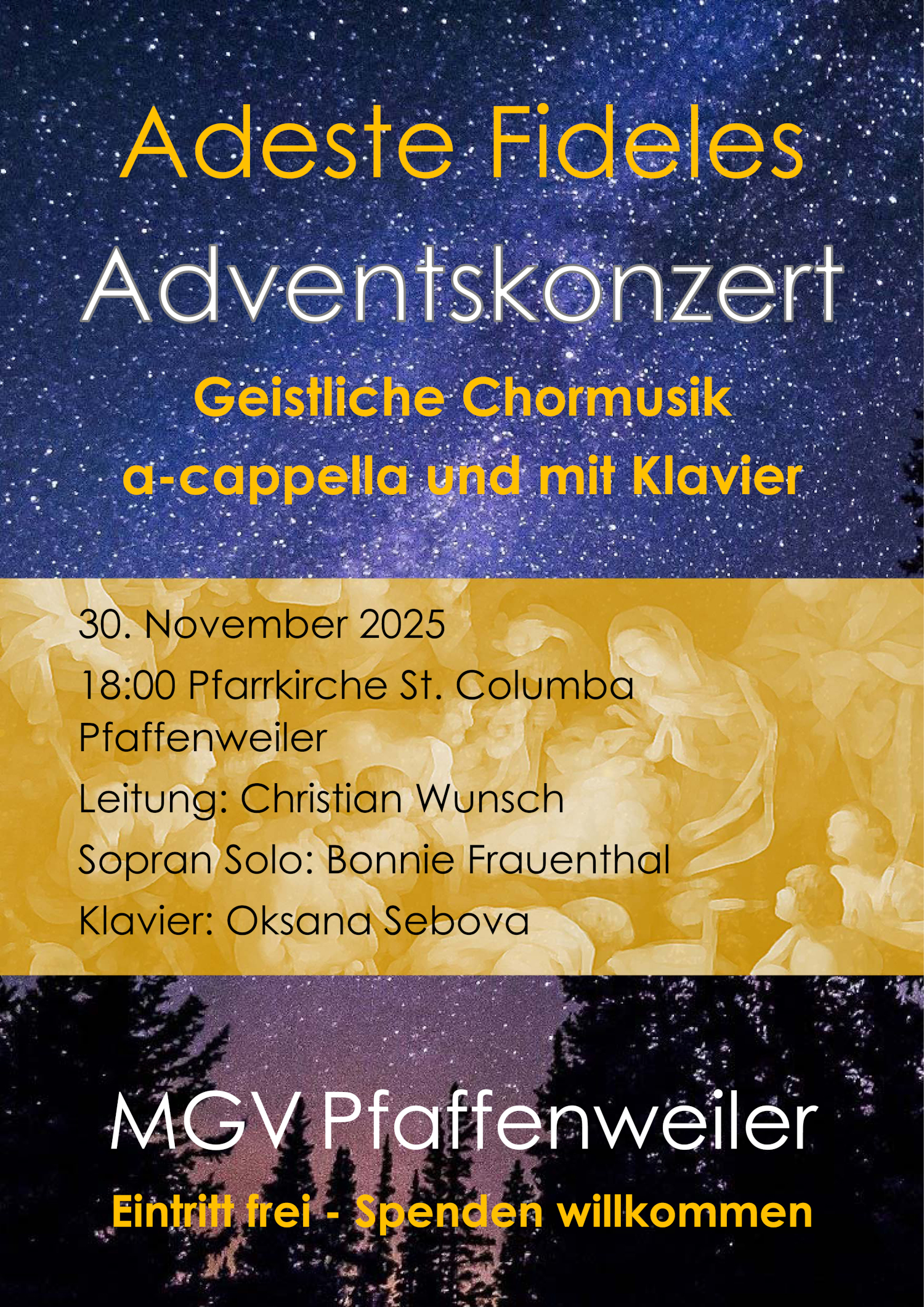 Adventskonzert 'Adeste Fideles' am 30. November 2025, 18:00 Uhr in der Pfarrkirche St. Columba in Pfaffenweiler